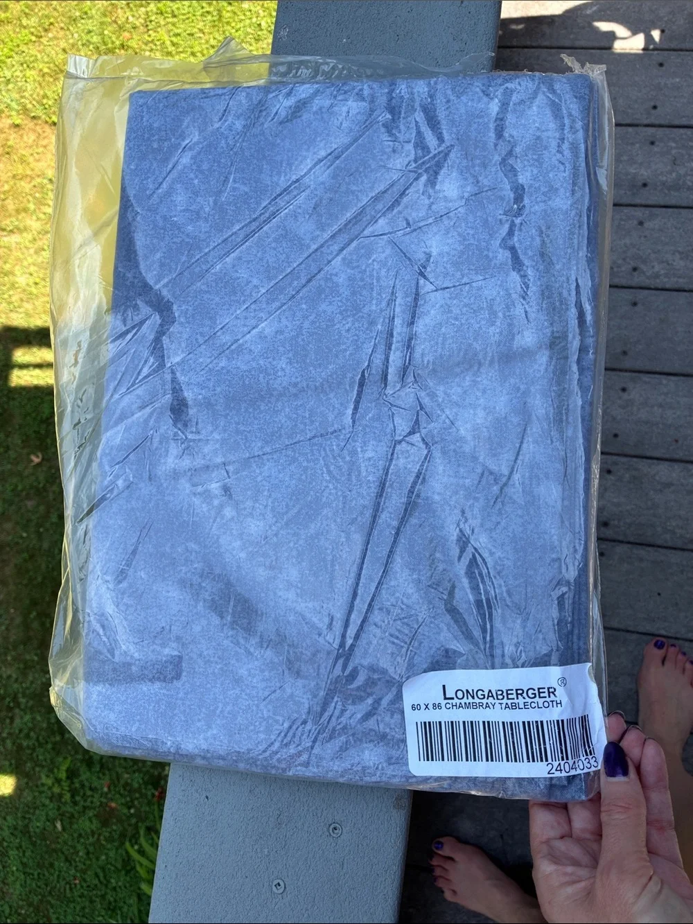 Longaberger Blue Chambray Fabric Tablecloth Tagged 60 x 86